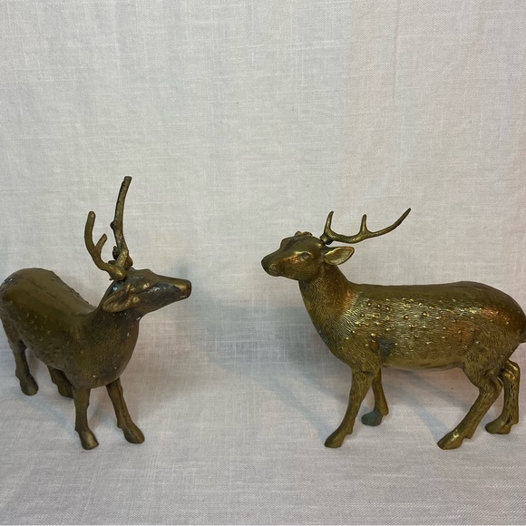 Source Unknown Other - Vintage Brass Deer Figurine Statues  (4) Bucks Reindeer Textured LOT SET OF 4
